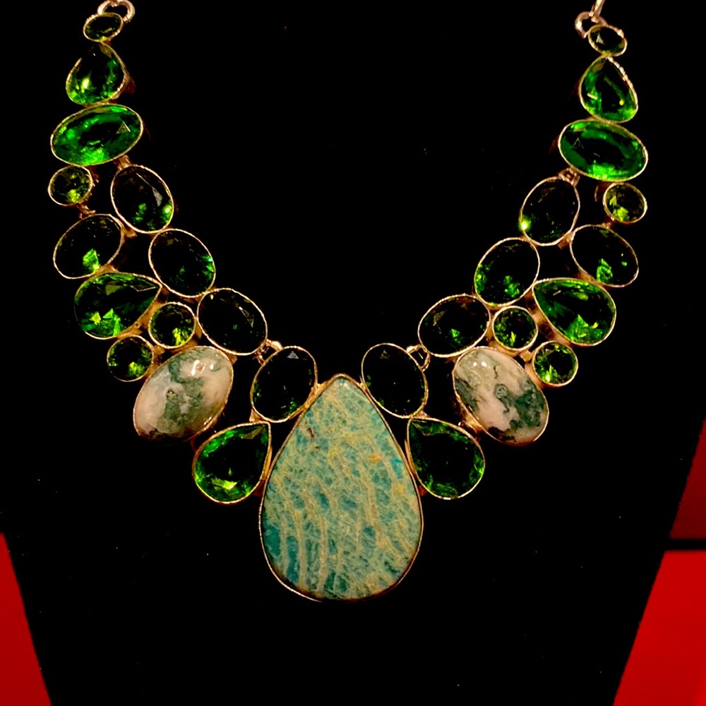 Stunning Amazonite & Peridot Solid Silver Stamped… - image 2